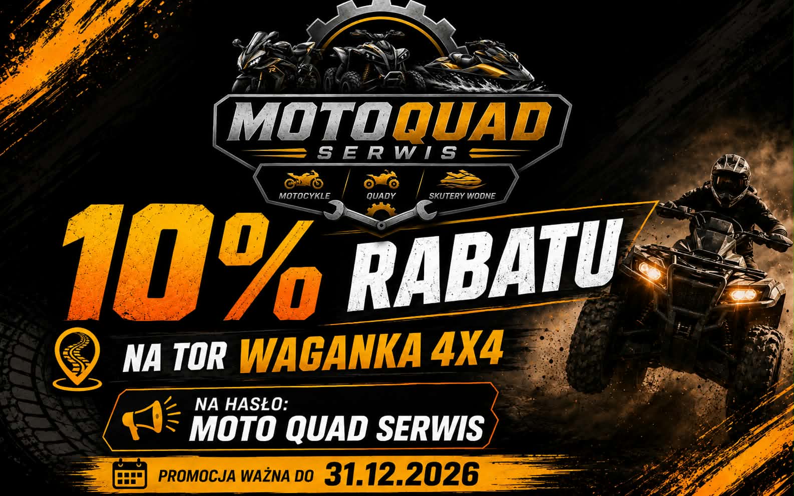 Plakat promocji 10% rabatu na tor Waganka 4x4
